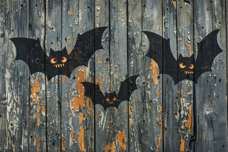 Halloween background with bats on old wooden wall. Halloween background.の素材
