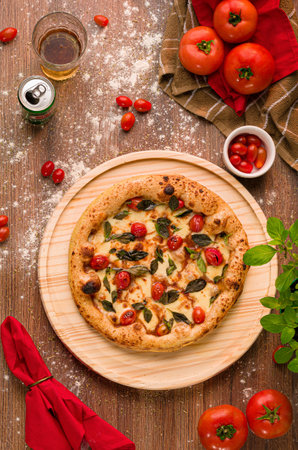 Photos for gourmet pizzeria menu wooden background, foodstyling gastronomy, food photography, handmade pizzasの写真素材