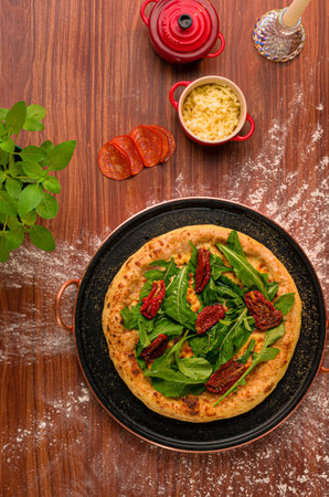 Photos for gourmet pizzeria menu wooden background, foodstyling gastronomy, food photography, handmade pizzasの写真素材