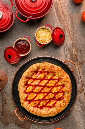 Photos for gourmet pizzeria menu wooden background, foodstyling gastronomy, food photography, handmade pizzasの写真素材