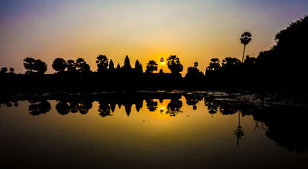 Sunset in Angkor Wat Temple Cambodiaの写真素材