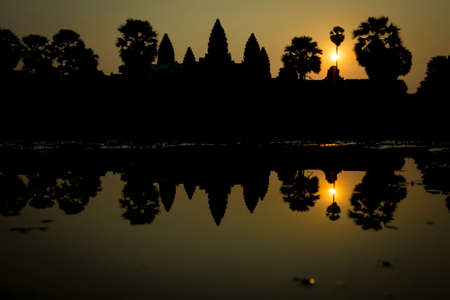 Sunset in Angkor Wat Temple Cambodiaの写真素材