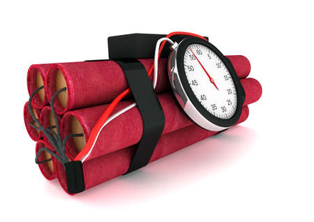 Dynamite with a clock on a white backgroundの写真素材