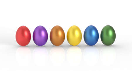 Colored eggs in a row on a white background の写真素材