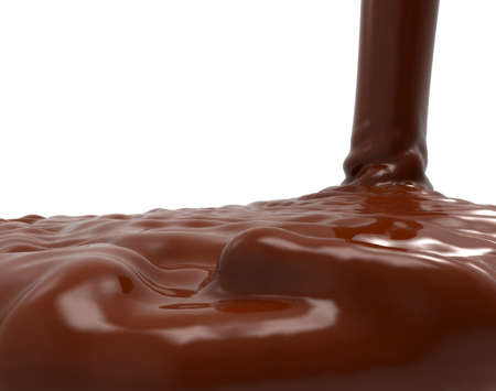 melted chocolate poured with a white background の写真素材