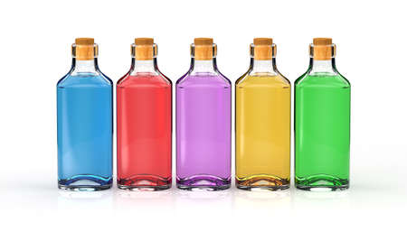Bottles with basics oils isolated on whiteの写真素材