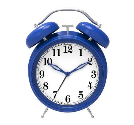 blue alarm clock isolated on white backgroundの写真素材