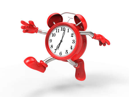 character alarm clock run, isolated on white backgroundの写真素材