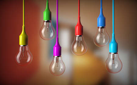 series of light bulbs hanging with bulbの写真素材