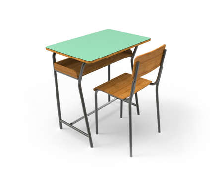 School desk with chair, Isolated on white background.の写真素材