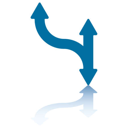 Curved Triple Arrowhead Arrow With Reflection on Bottom Plane Pointing in Opposite Directionsのイラスト素材