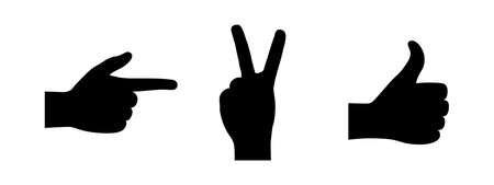 Silhouettes of Hand Pointing, Victory Signal, OK Signalのイラスト素材