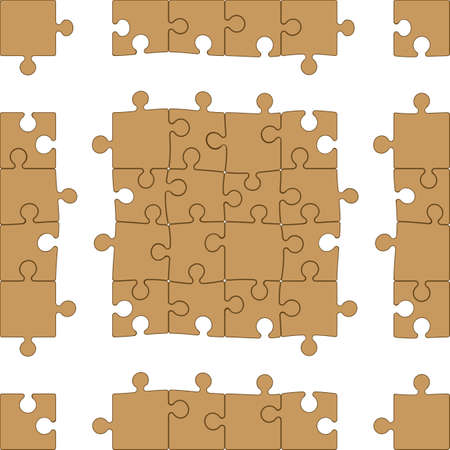 Vector Jigsaw Puzzle (16 pieces module + frame allows for unlimited expansion, easy to change colors - depth illusion uses editable blends)のイラスト素材