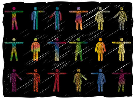 Freehand Line Art Vector Pictograms of Men and Womenのイラスト素材