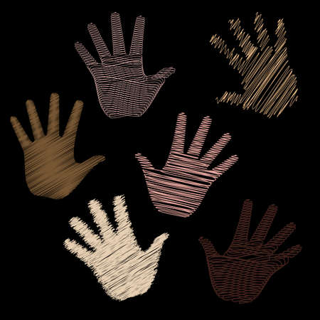 Six Line Art Vector Illustrations of Human Handsのイラスト素材