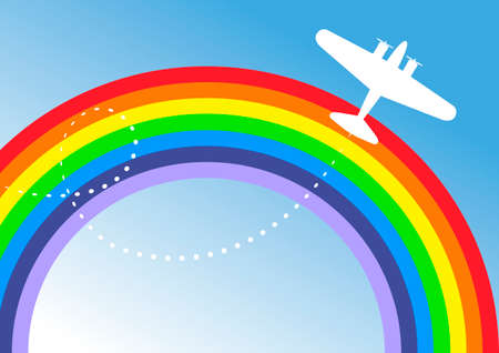 Small Aircraft Flying Over Rainbowのイラスト素材