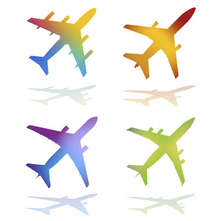 Four Gradient Color Commercial Airplanes With Ground Shadowsのイラスト素材