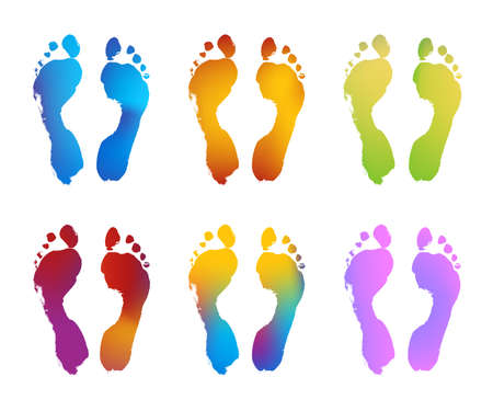 Six Gradient Color Pairs of Footprintsのイラスト素材