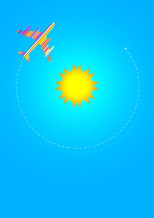 Vector Illustration of Airplane Flying Around The Sunのイラスト素材