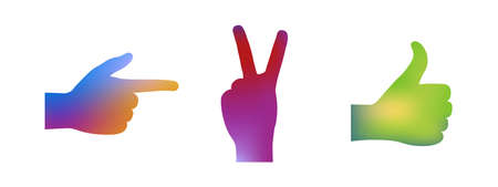 Silhouettes of Hand Pointing, Victory Signal, OK Signalのイラスト素材