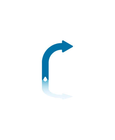 Curved Blue Arrow Pointing Right With Reflection on Bottom Planeのイラスト素材