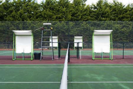 side view of a court of tennism chair of the referee and playersの写真素材