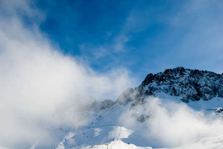 top view of the moutain in blue skyの写真素材