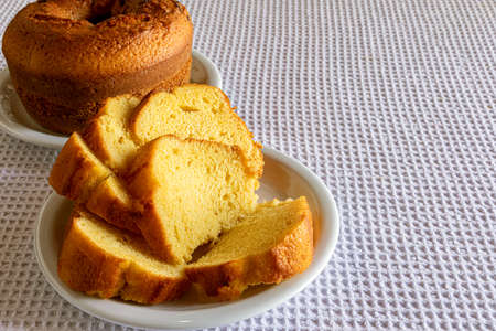 Corn cake with cornmeal on breakfast table.の写真素材