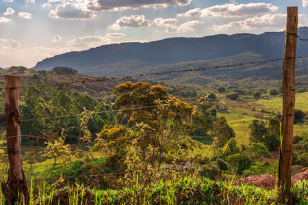 Rural area with a view of the Serra de SÃ£o JosÃ©, Municipality of Tiradentes Minas Gerais. Brazil.の写真素材