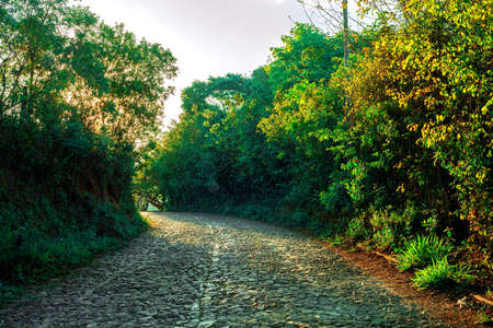 Stone streets in the Serra de SÃ£o JosÃ© in Tiradentes, Minas Gerais. Brazil.の写真素材