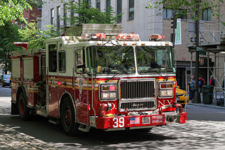 New York, New York, United States - April 14, 2011: Fire truck New York street.