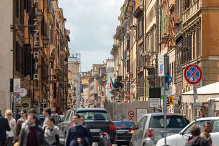 Piazza del Popolo, Rome, Italy - July 03, 2019: People and tourists on the streets near the center...