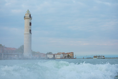 Piazza San Marco, Venezia, Italy - July 06, 2019: View of the Murano lighthouse on boat trips in the Venice Sea.のeditorial素材