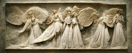 Angels carved in marble in bas-reliefs in the pulpit of the Cathedral. Closeup. 3d-render generated with ai.の素材