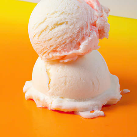 3d illustration rendering of ice creams of different colors and flavors decorated on colorful background. Selective focus.の素材