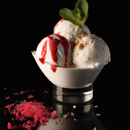 3d illustration rendering of ice creams of different colors and flavors decorated on colorful background. Selective focus.の素材