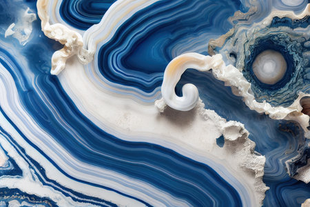 Luxurious navy blue ink marble-like abstract texture with golden dust and agate stone swirls and veins.の素材