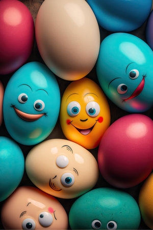 Colorful easter eggs background with smiles, easter celebration.の素材