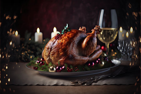 Roast turkey celebration for Christmas dinner and Thanksgiving.の素材
