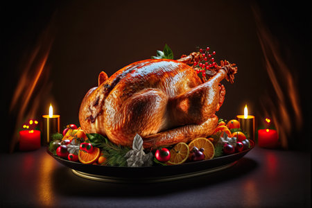 Roast turkey celebration for Christmas dinner and Thanksgiving.の素材