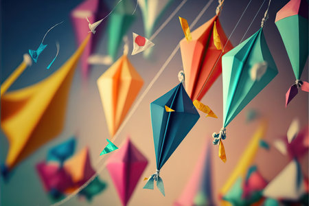 Colorful balloon kites hanging on a string for decorations and party decoration.の素材