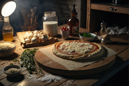 Traditional italian buffalo mozzarella pizza tomato sauce and arugula.の素材