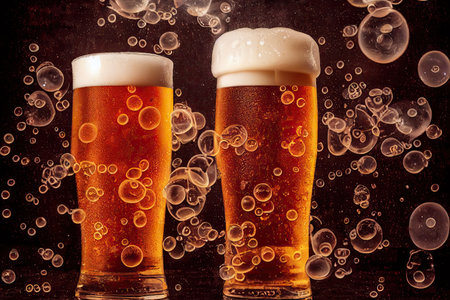 Big glass with craft beer on the table.の素材