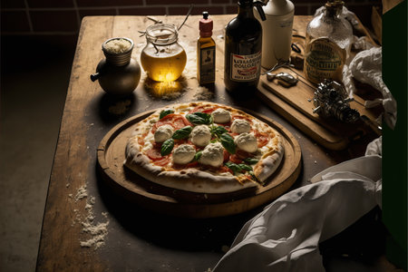 Traditional italian buffalo mozzarella pizza tomato sauce and arugula.の素材
