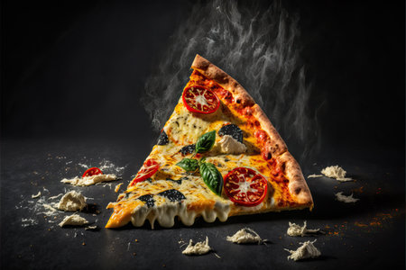 Slice of Traditional Italian Mozzarella Pizza with Olives and Tomato Sauce.の素材