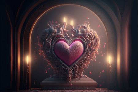 Background with illustration of wallpaper for Valentine's Day with a heart of flowers, details and colorful.の素材