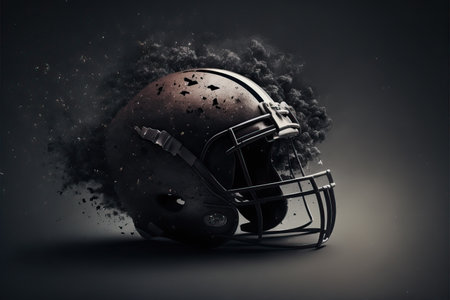 American football themed poster and wallpaper for Super Bowl featuring football helmet, ball, player and stadium.の素材