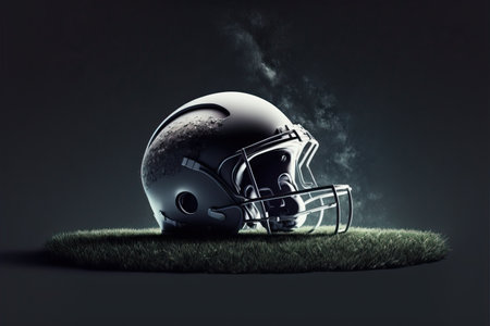 American football themed poster and wallpaper for Super Bowl featuring football helmet, ball, player and stadium.の素材