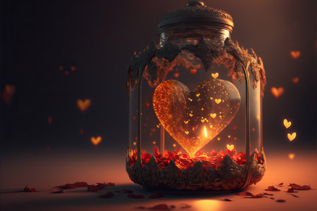 Background with illustration of wallpaper for Valentine's Day with a heart of flowers, details and colorful.の素材