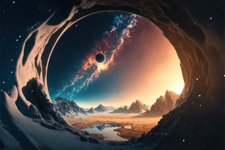 Fantastic spacescape with planets and constellations in bright colors, galactic explosion of stars, comets and nebulaeの素材